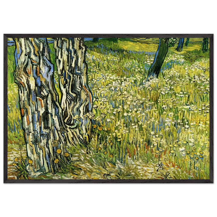 Tree Trunks in the Grass - Vincent van Gogh 70x100 cm / 28x40 inches Framed Art Print – Black Wooden Frame