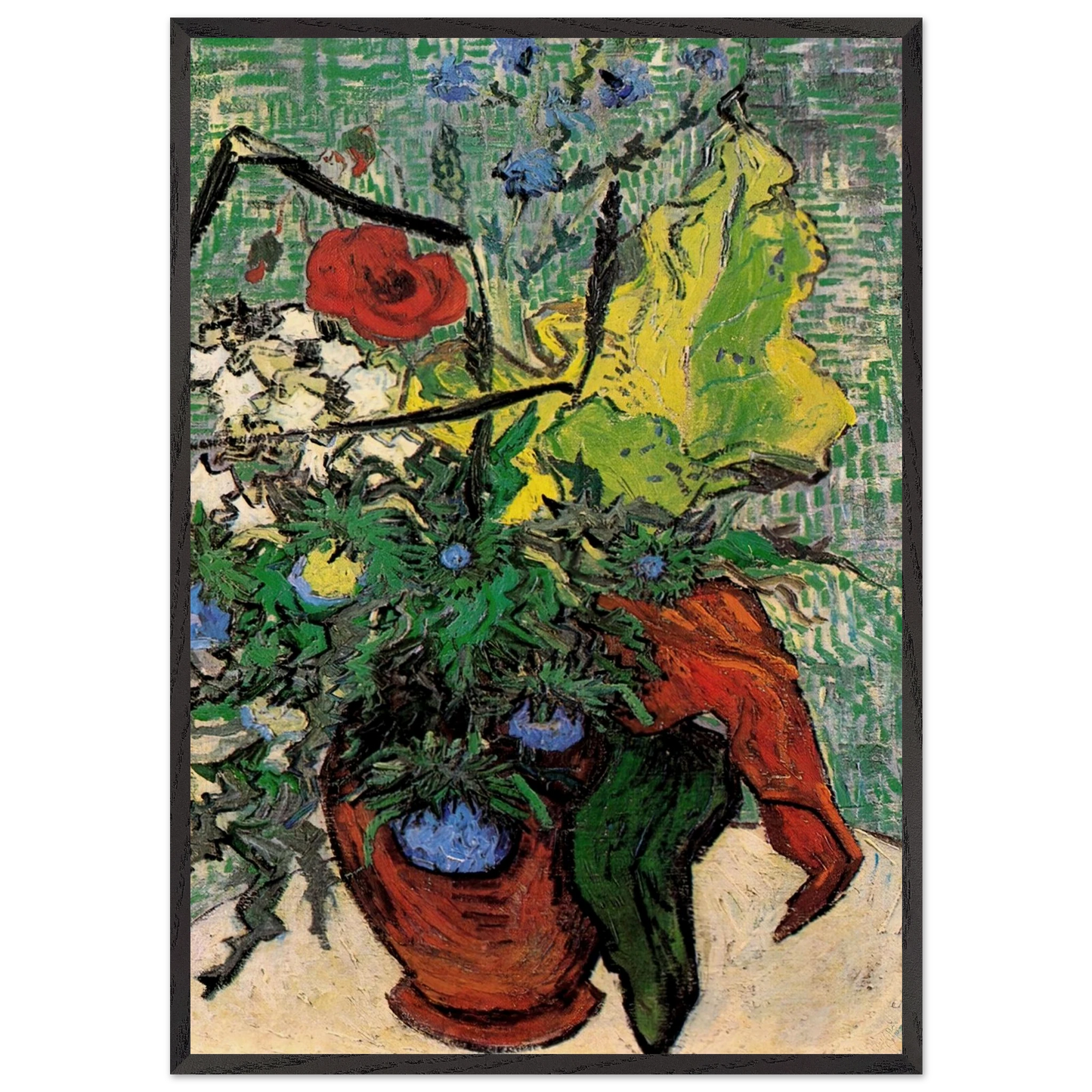 Wild Flowers and Thistles in a Vase - Vincent van Gogh Framed Art Print – Black Wooden Frame - Default Title - -Framed Art Print