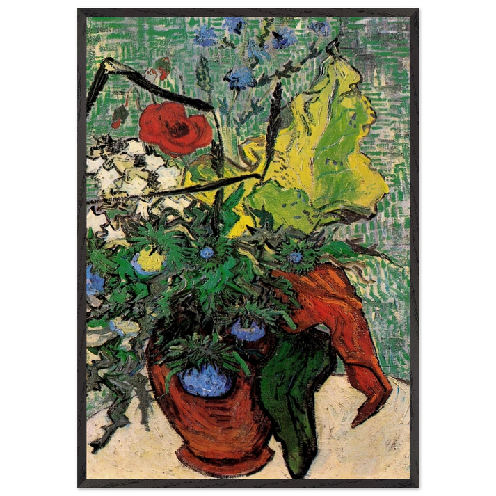 Wild Flowers and Thistles in a Vase - Vincent van Gogh 70x100 cm / 28x40 inches Framed Art Print – Black Wooden Frame
