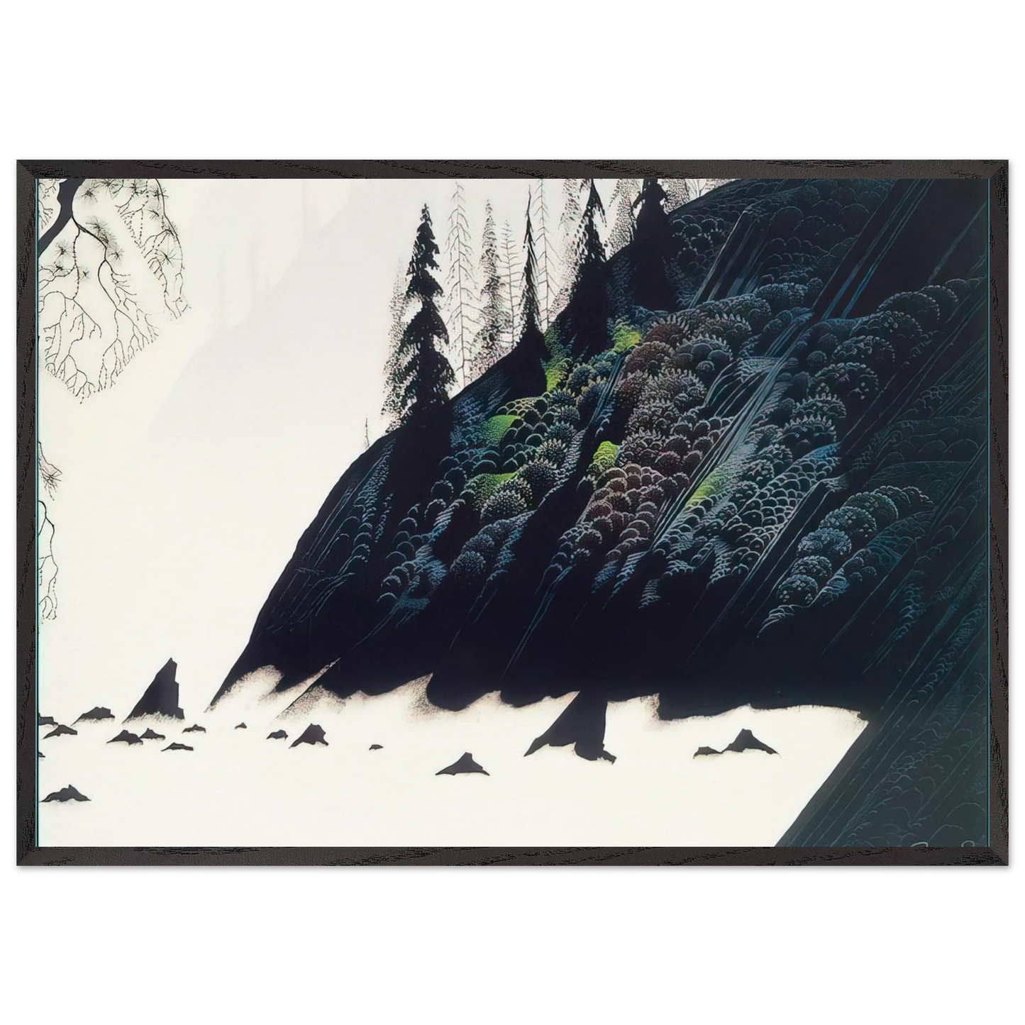 Spruce Redwoods and Pine - Eyvind Earle 70x100 cm / 28x40 inches Framed Art Print – Black Wooden Frame