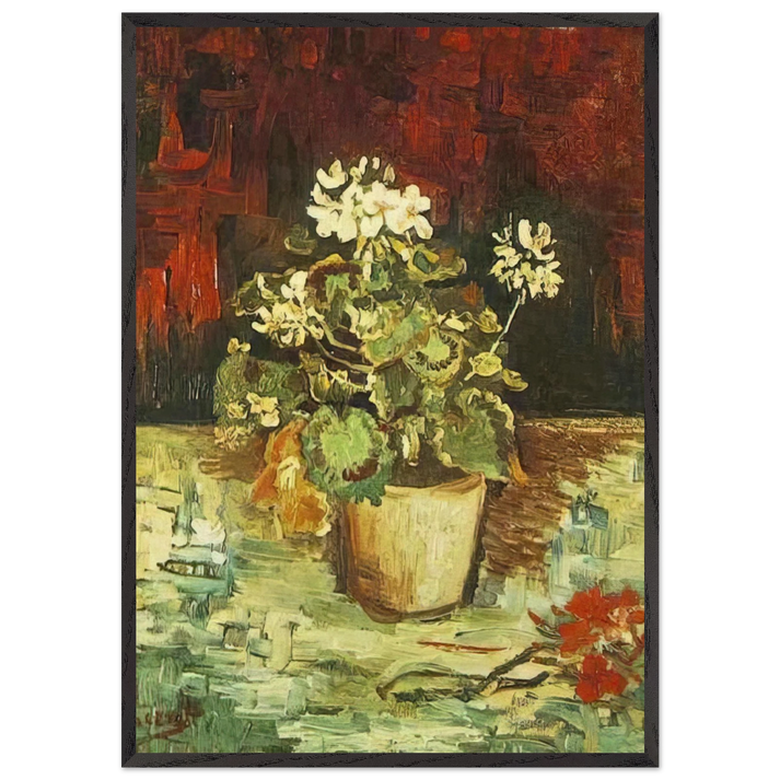Geranium in a Flowerpot - Vincent van Gogh 70x100 cm / 28x40 inches Framed Art Print – Black Wooden Frame