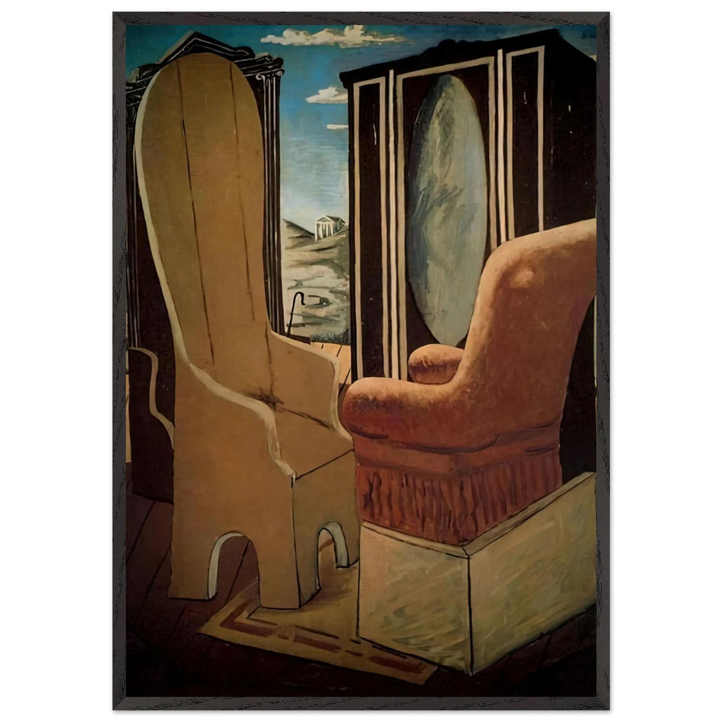FURNITURE IN THE VALLEY - Giorgio de Chirico 70x100 cm / 28x40 inches Framed Art Print – Black Wooden Frame