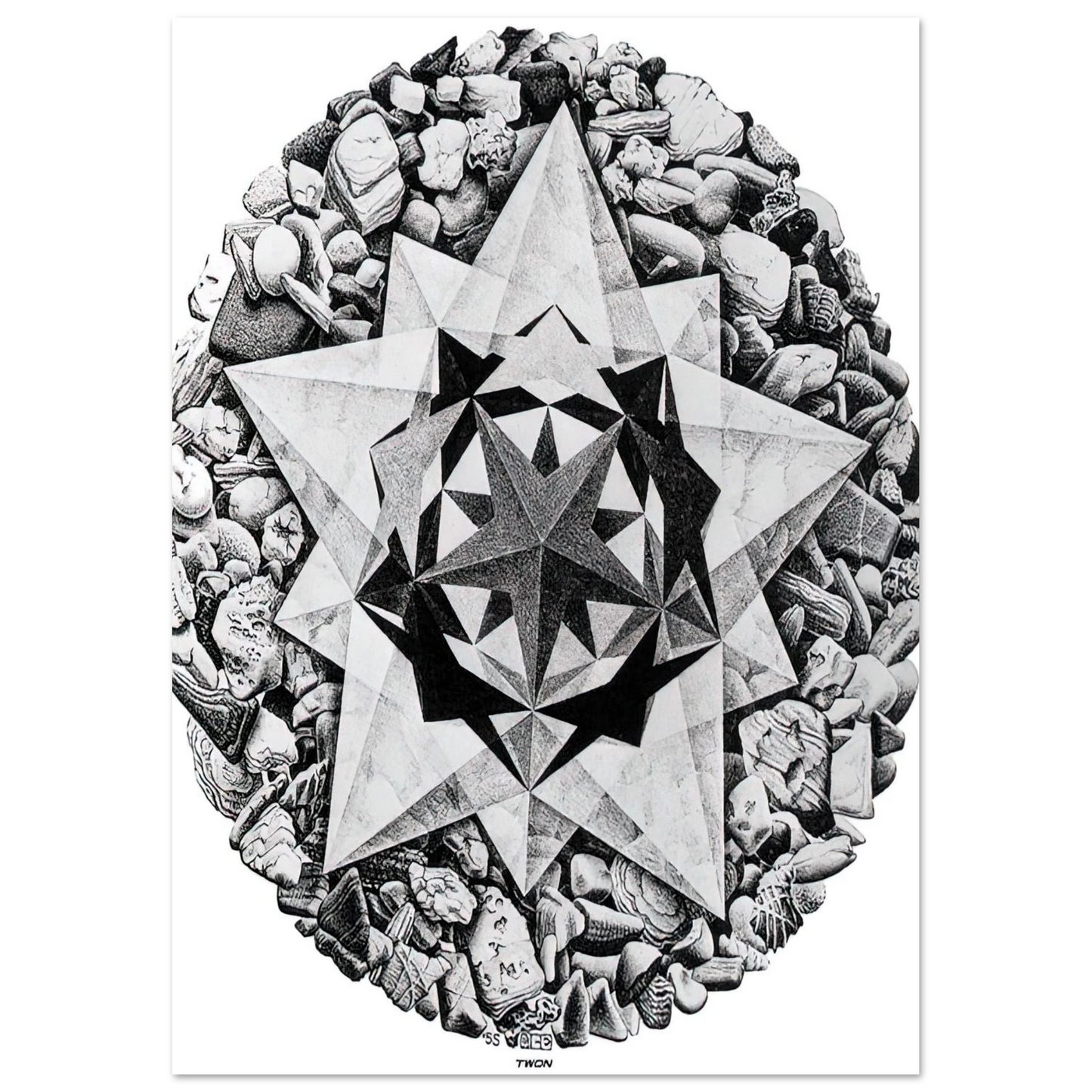 MC Escher - ESCHER (1) Wall Art - 21x29.7 cm / 8x12" - Premium Wooden Framed Poster With Fine Art Paper - White frame