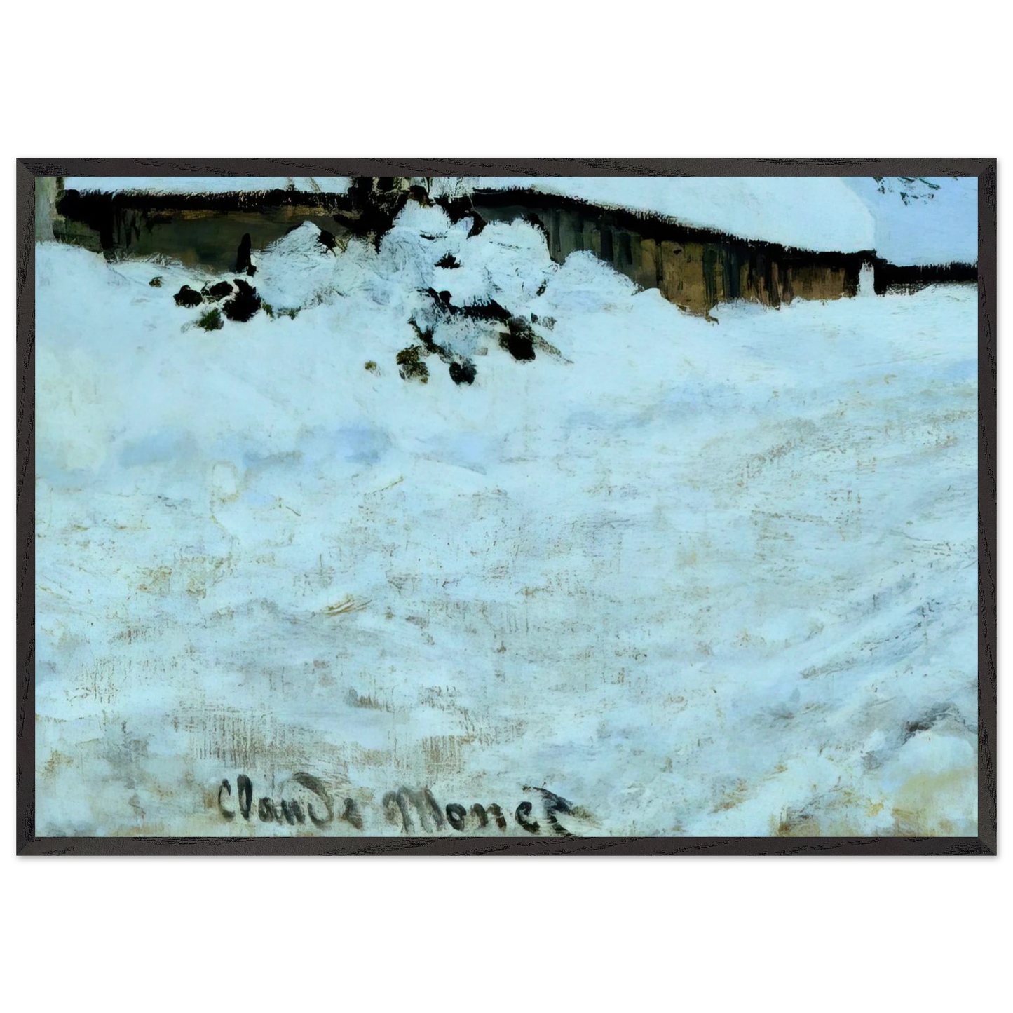 Cart on the Snow Covered Road with Saint-Simeon Farm - claude monet Framed Art Print – Black Wooden Frame - Default Title - -Framed Art Print