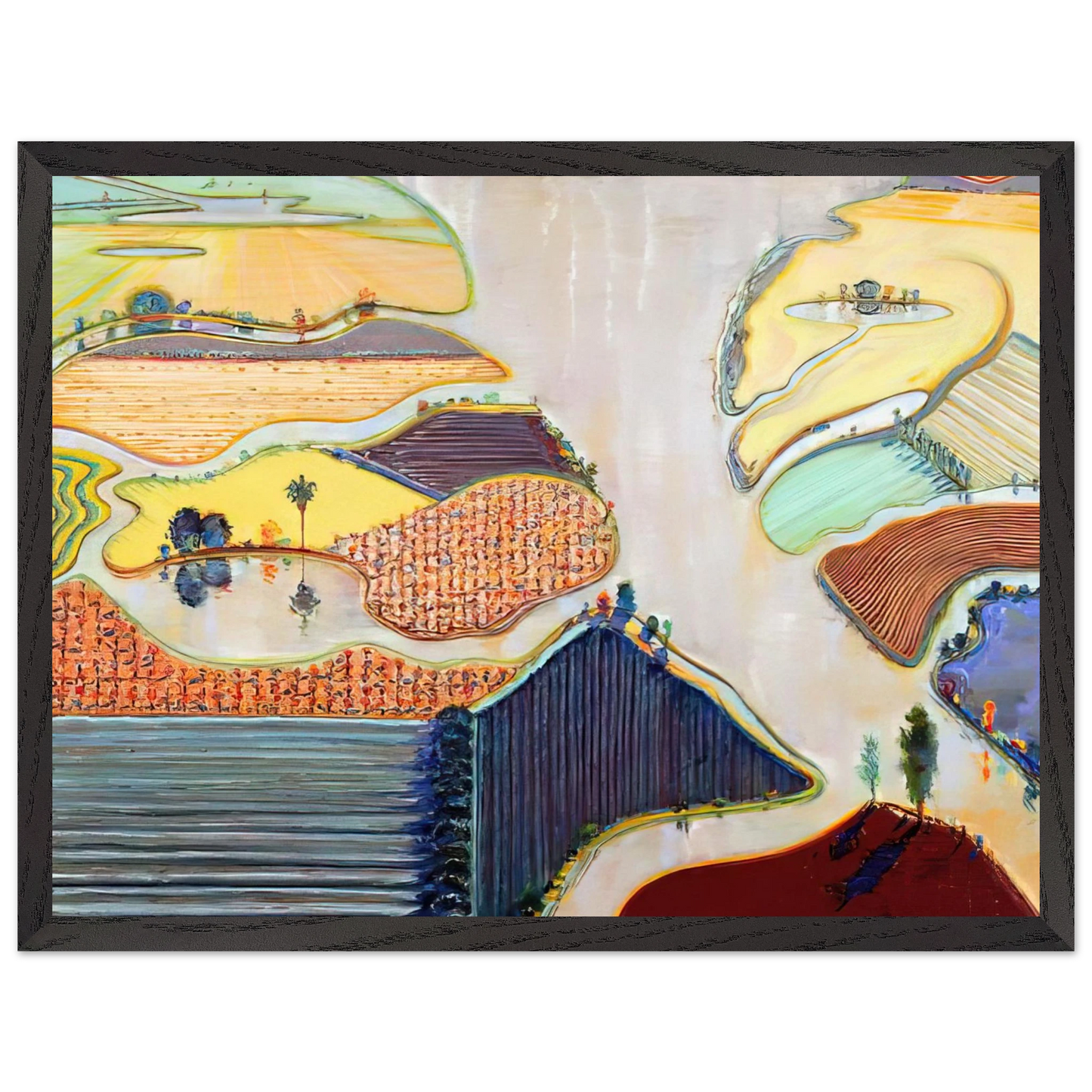Wayne Thiebaud - Delta Farms - 1996 Wall Art - 60x80 cm / 24x32 inches - Premium Wooden Framed Poster With Fine Art Paper-canvas - Wood frame