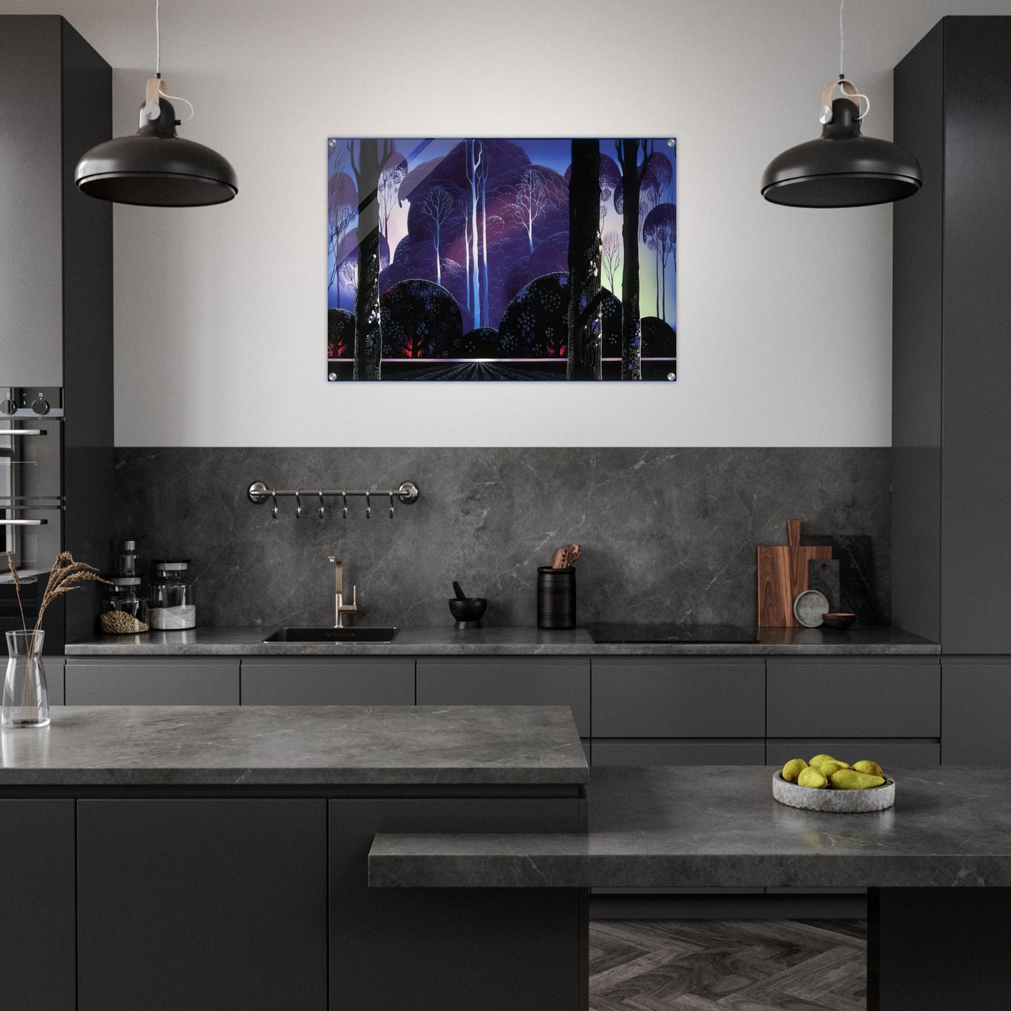 Purple Sunrise - Eyvind Earle Acrylic Print - 70x100 cm / 28x40″ inches | Eyvind Earle Wall Art | Eyvind Earle Prints