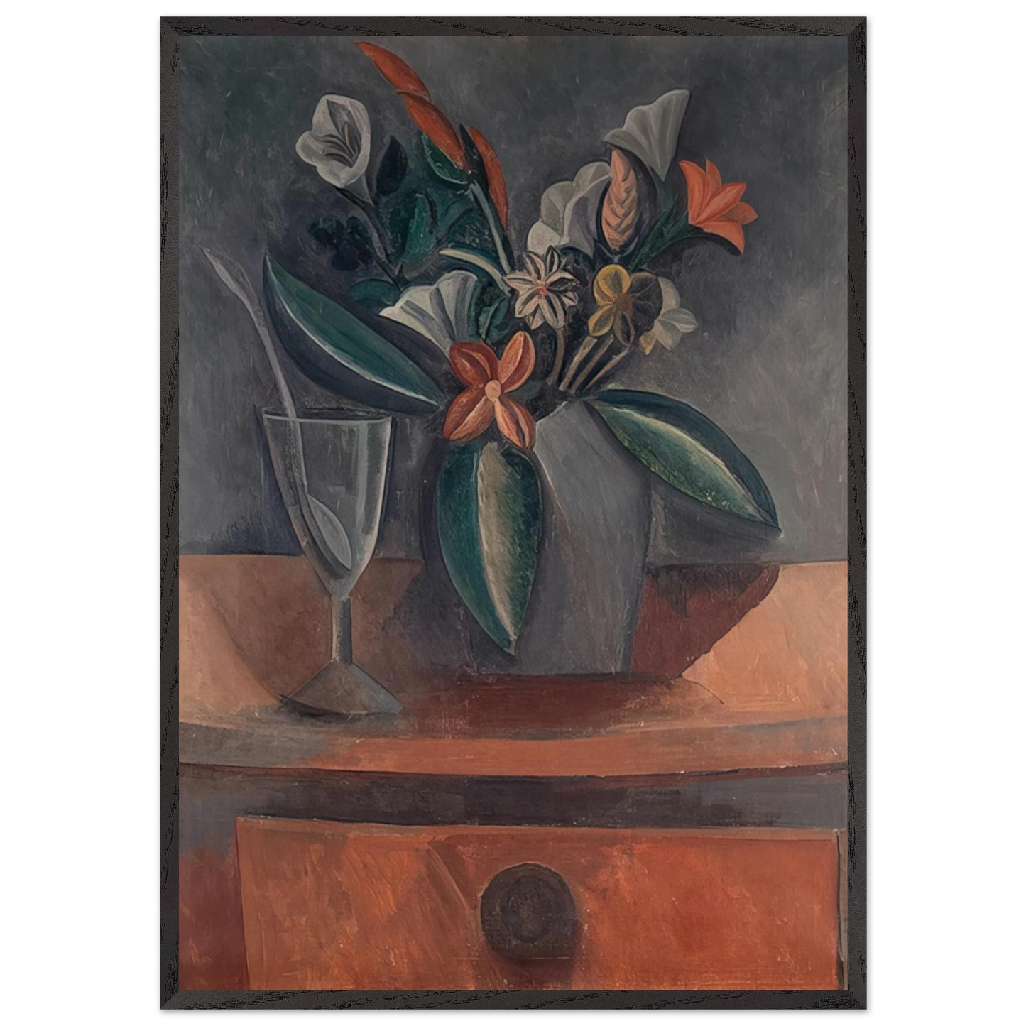 Flowers in a Grey Jar - 1908 - Pablo Picasso 70x100 cm / 28x40 inches Framed Art Print – Black Wooden Frame