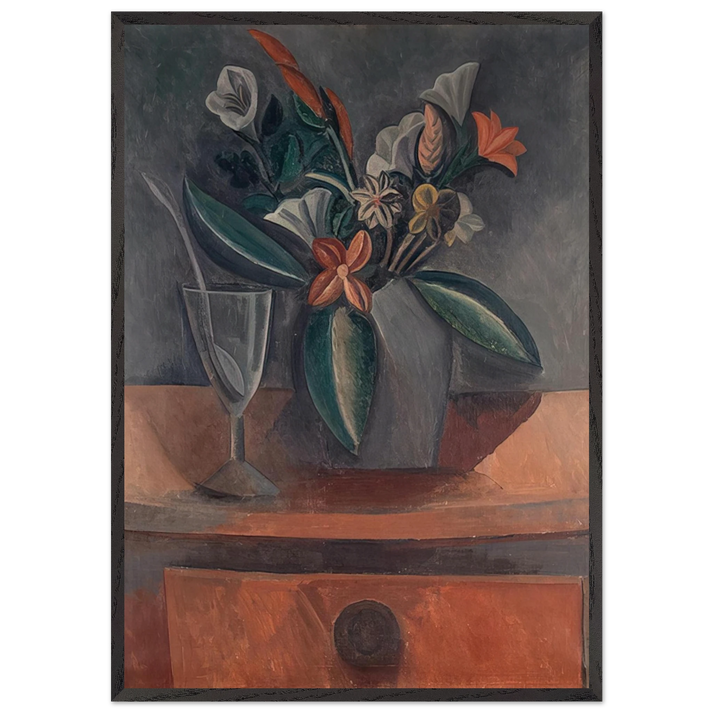 Flowers in a Grey Jar - 1908 - Pablo Picasso 70x100 cm / 28x40 inches Framed Art Print – Black Wooden Frame