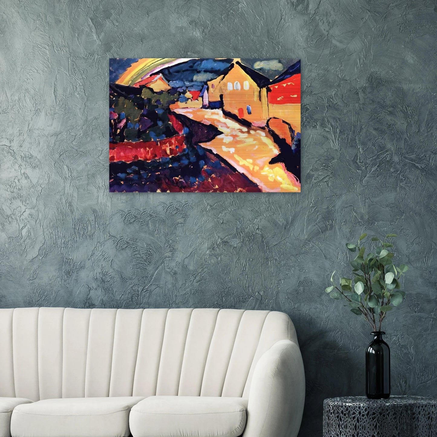 MURNAU WITH RAINBOW 1909 - Wassily Kandinsky Brushed Aluminum Print - 70x100 cm / 28x40 inches | Wassily Kandinsky Aluminum Print | Wassily Kandinsky Prints