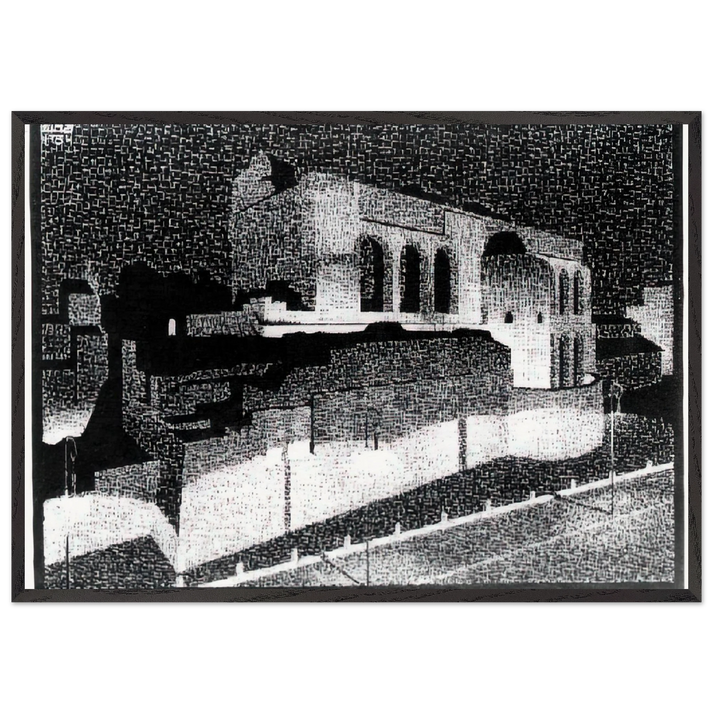 NOCTURNAL ROME BASILICA OF CONSTANTINE - MC Escher 70x100 cm / 28x40 inches Framed Art Print – Black Wooden Frame | Maurits Cornelis Escher Prints