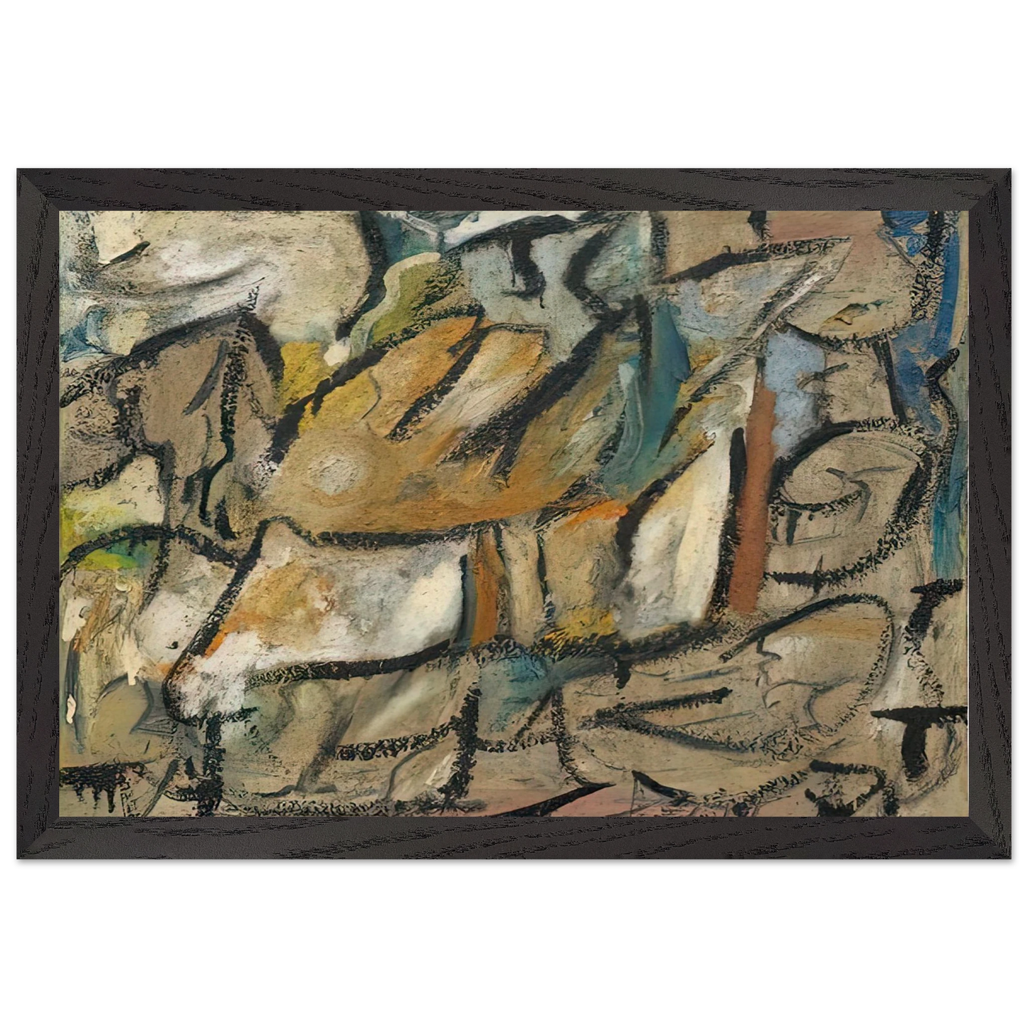 Helen Frankenthaler - August Weather, 1951- Wall Art - 60x80 cm / 24x32 inches - Premium Wooden Framed Poster With Fine Art Paper - Black frame