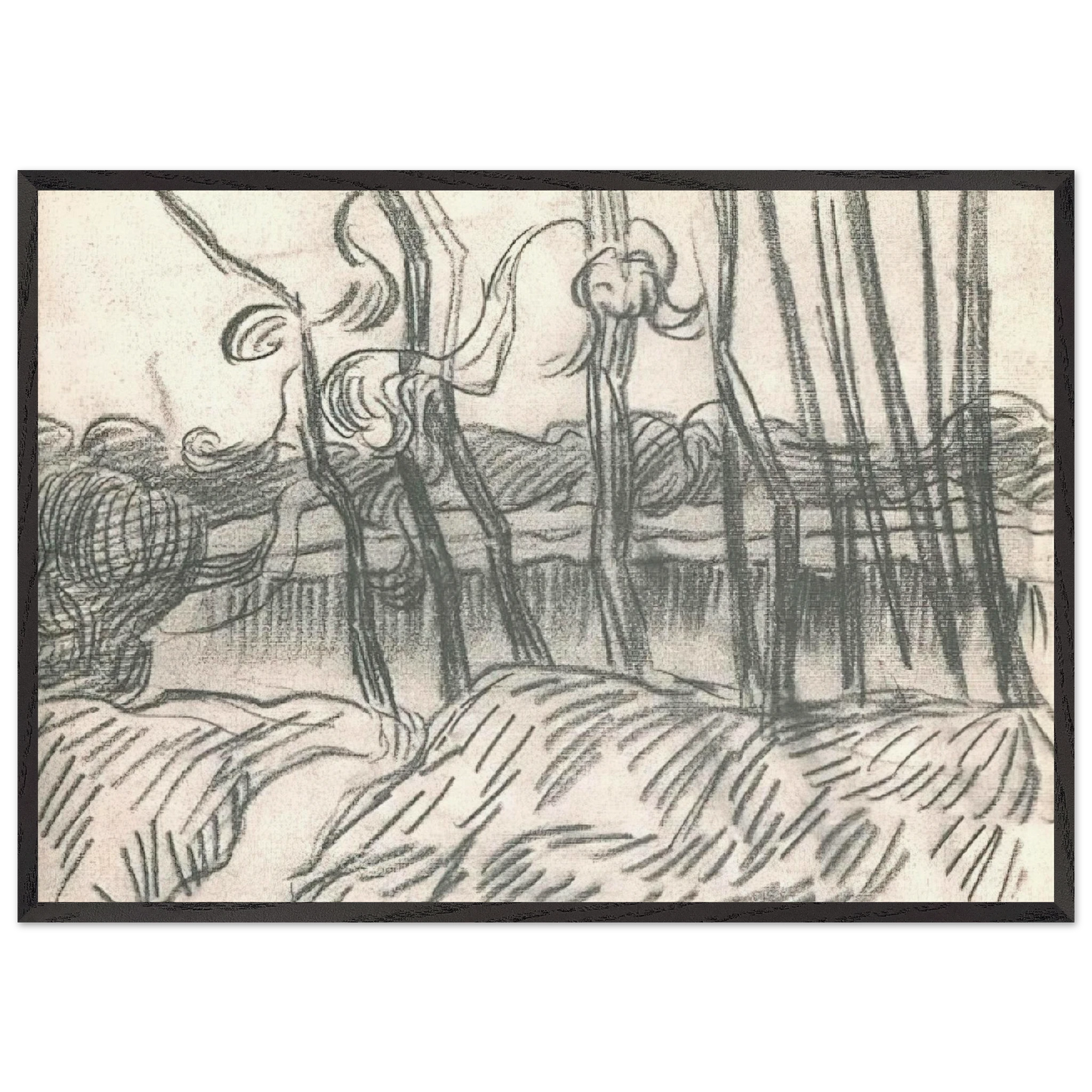 A Row of Bare Trees - Vincent van Gogh Framed Art Print – Black Wooden Frame - Default Title - -Framed Art Print