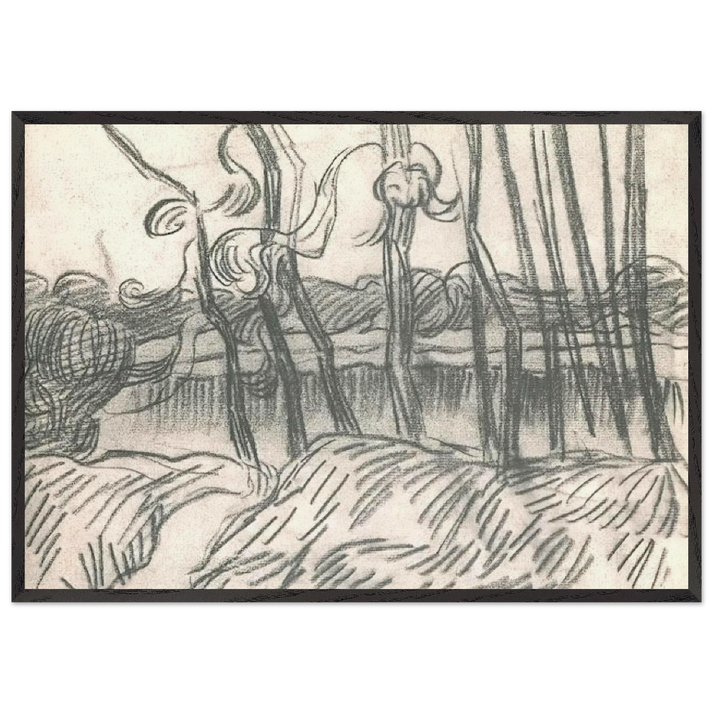 A Row of Bare Trees - Vincent van Gogh 70x100 cm / 28x40 inches Framed Art Print – Black Wooden Frame