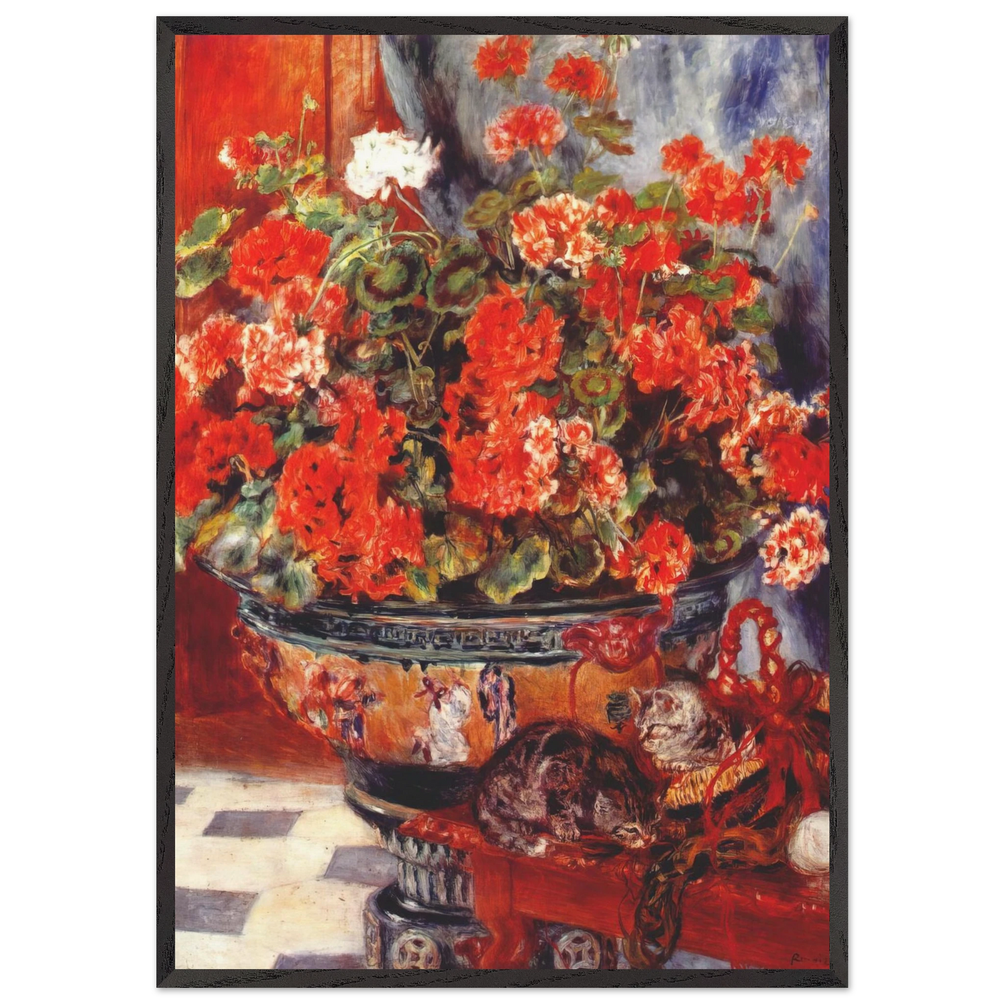 Geraniums and Cats - Pierre-Auguste Renoir 70x100 cm / 28x40 inches Framed Art Print – Black Wooden Frame