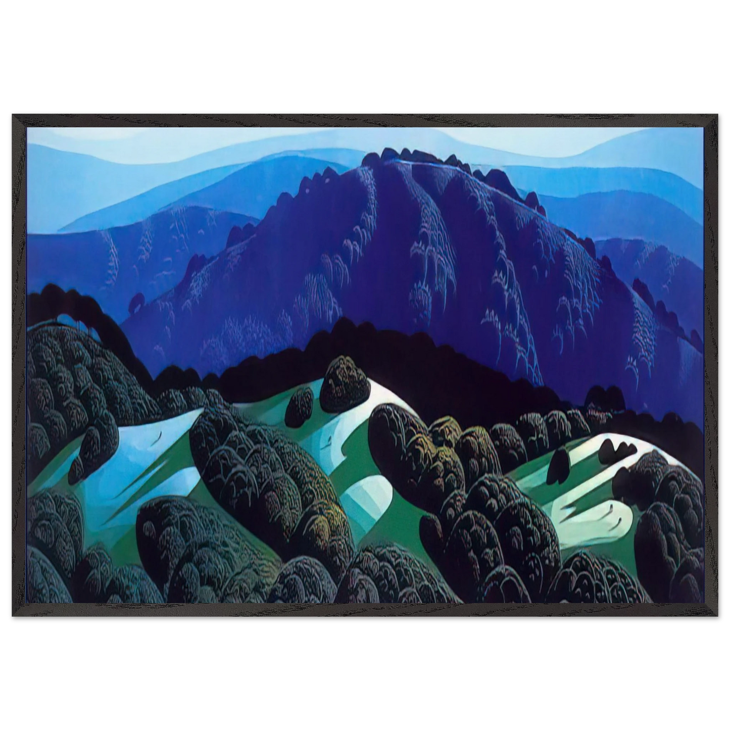 Three Fields and a Mountain - Eyvind Earle 70x100 cm / 28x40 inches Framed Art Print – Black Wooden Frame