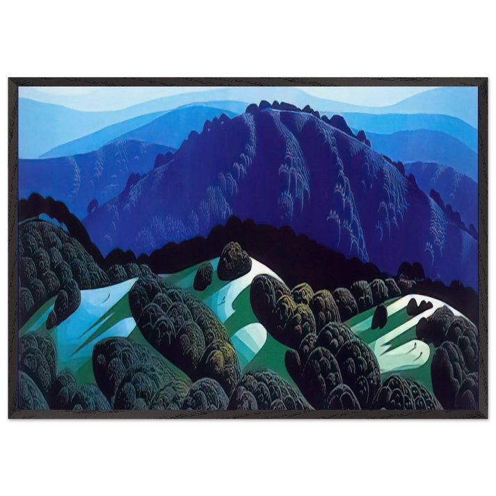 Three Fields and a Mountain - Eyvind Earle 70x100 cm / 28x40 inches Framed Art Print – Black Wooden Frame