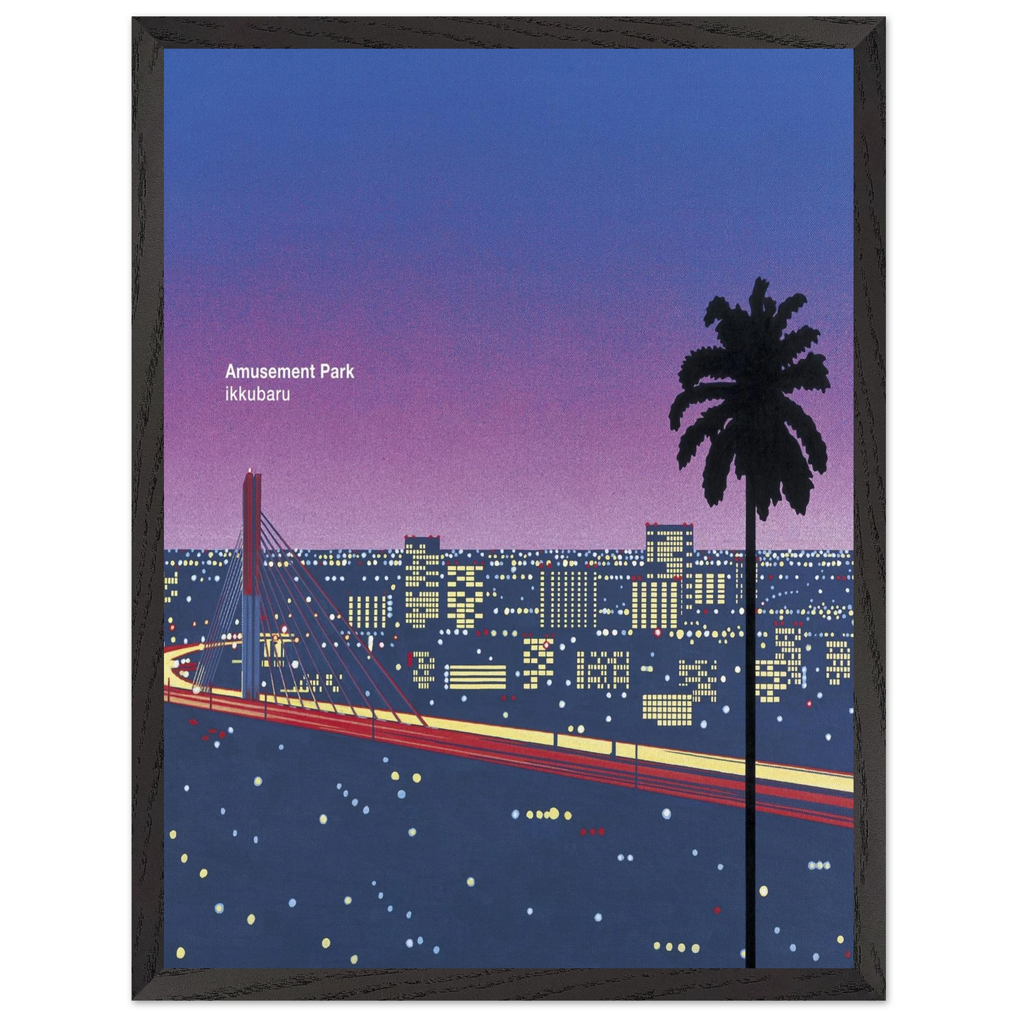 Hiroshi Nagai - Ikkubaru Amusement City Wall Art - 60x80 cm / 24x32 inches - Premium Wooden Framed Poster With Fine Art Paper - Wood frame