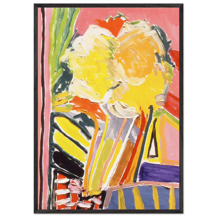 Pink Flower Painting - 1973 - Ronnie Landfield 70x100 cm / 28x40 inches Framed Art Print – Black Wooden Frame