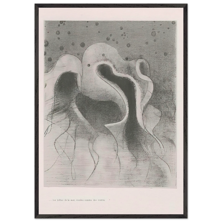 THE BEASTS OF THE SEA ROUND LIKE LEATHER BOTTLES PLATE 22 1896 - Odilon Redon 70x100 cm / 28x40 inches Framed Art Print – Black Wooden Frame