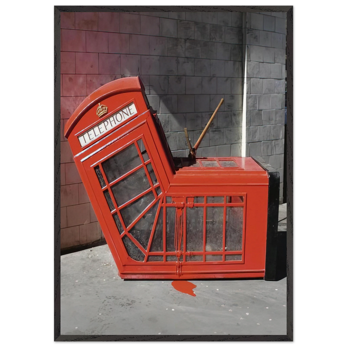 VANDALISED PHONE BOX 2005 - Banksy 70x100 cm / 28x40 inches Framed Art Print – Black Wooden Frame
