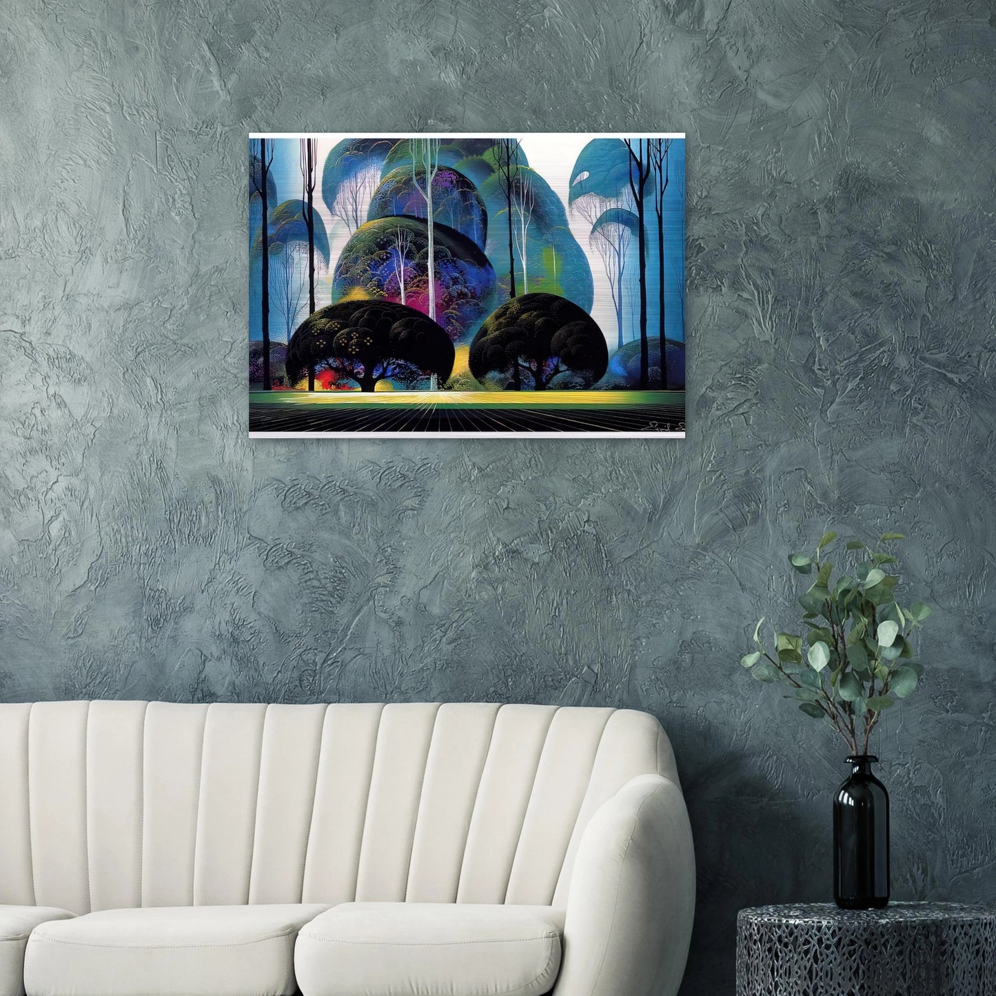 Green Forest - Eyvind Earle Brushed Aluminum Print - 70x100 cm / 28x40 inches | Eyvind Earle Aluminum Print | Eyvind Earle Prints