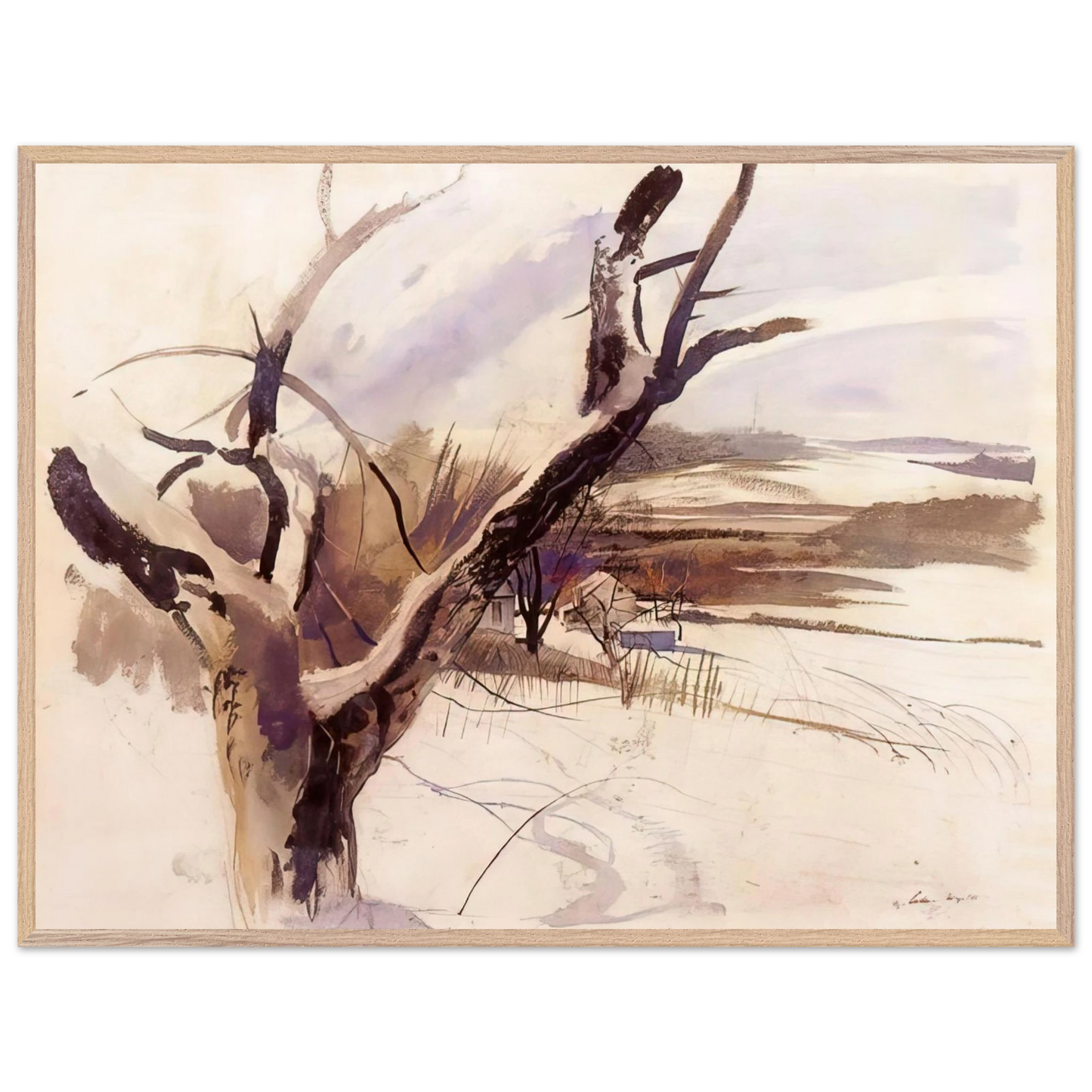 Andrew Wyeth - WINTER FARM SCENE Wall Art - 60x80 cm / 24x32 inches - Premium Wooden Framed Poster With Fine Art Paper - Black frame