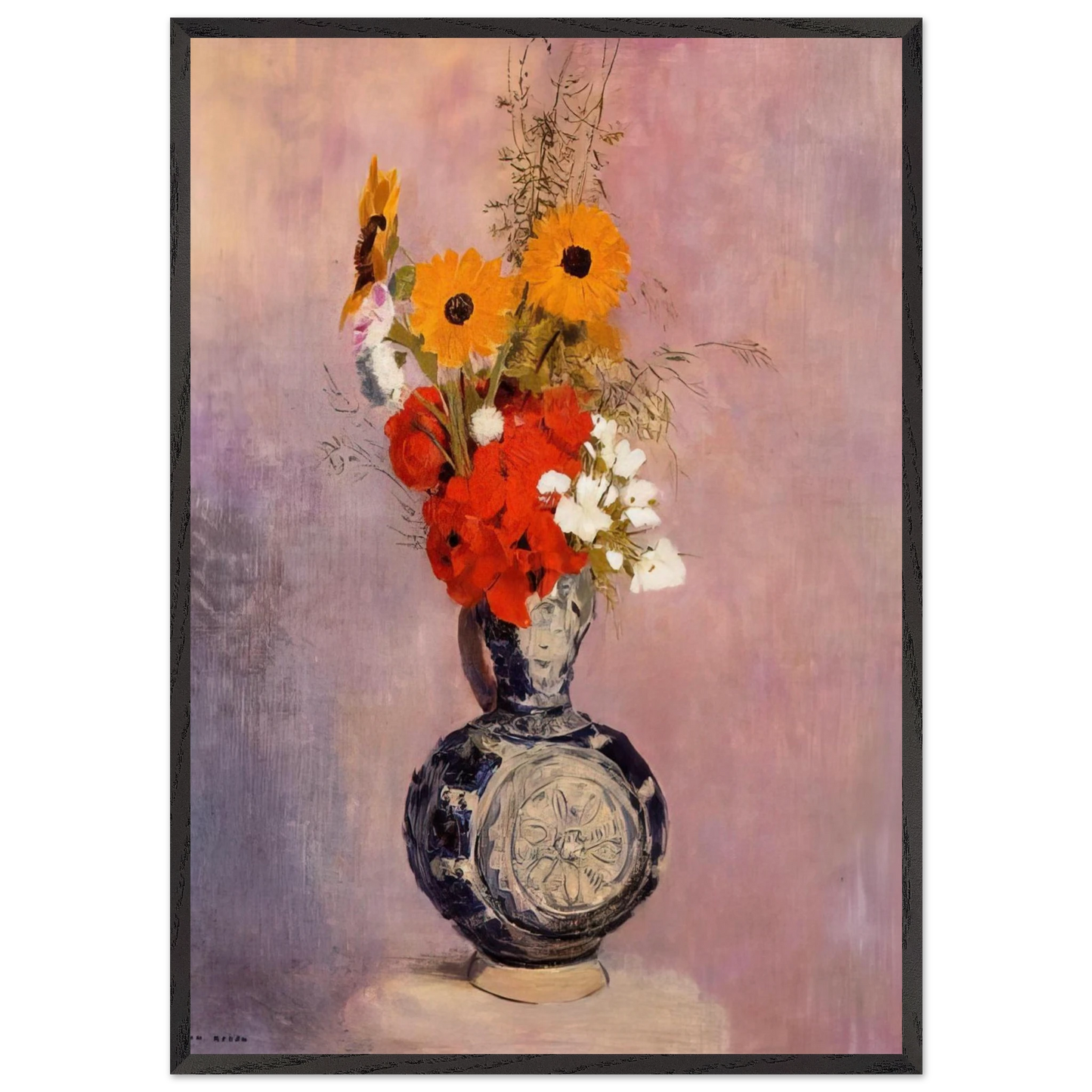 BOUQUET OF FLOWERS IN A BLUE VASE 2 - Odilon Redon Framed Art Print – Black Wooden Frame - Default Title - -Framed Art Print