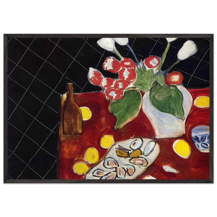 TULIPS AND OYSTERS ON A BLACK BACKGROUND 1943 - Henri Matisse 70x100 cm / 28x40 inches Framed Art Print – Black Wooden Frame