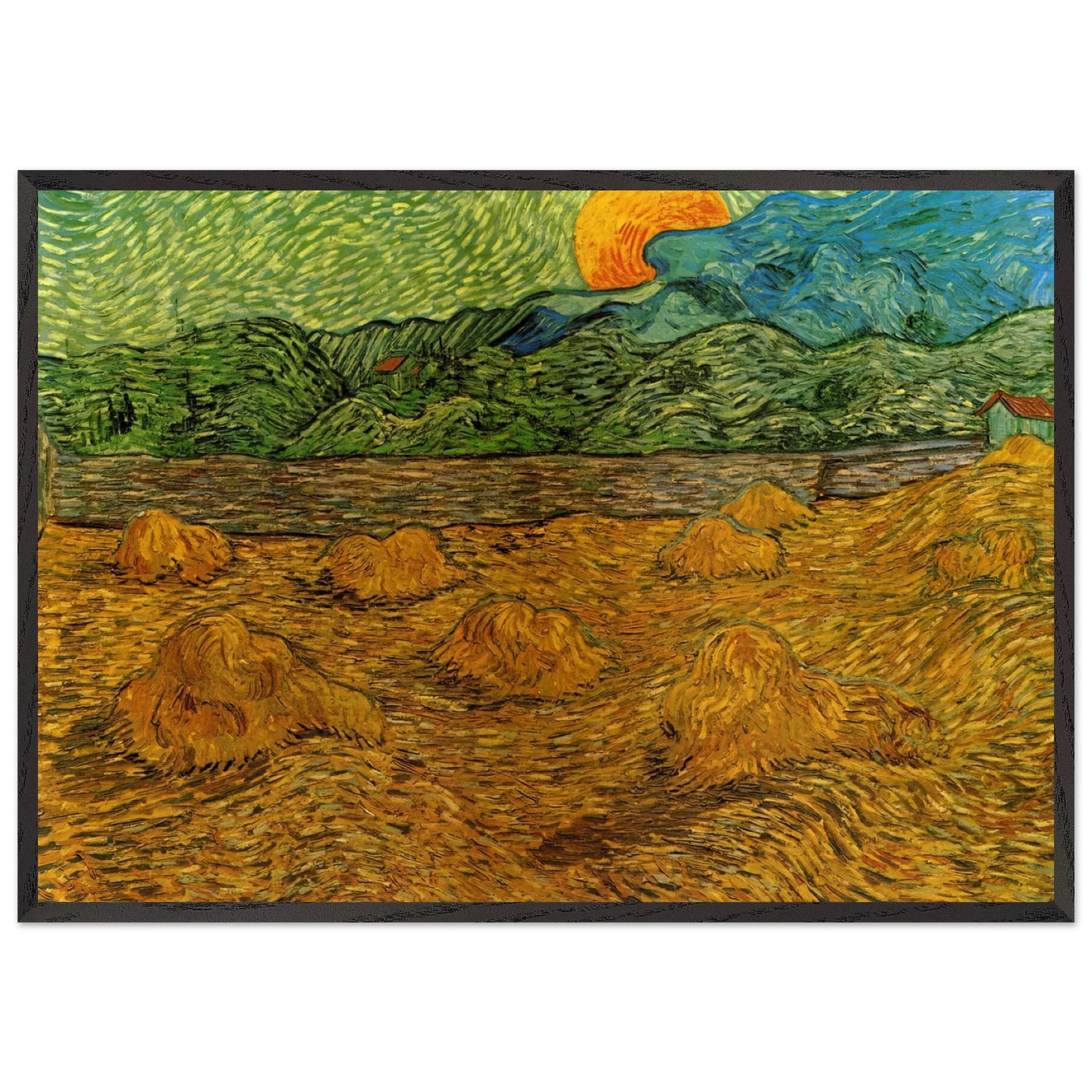 Evening Landscape with Rising Moon - Vincent van Gogh Framed Art Print – Black Wooden Frame - Default Title - -Framed Art Print