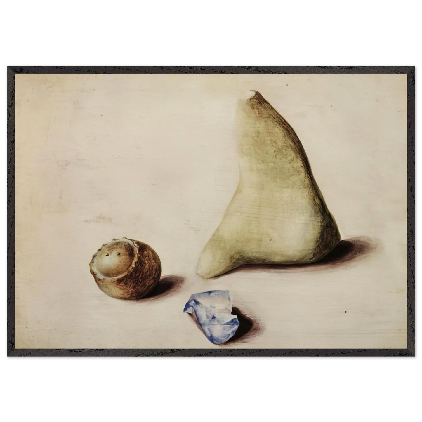 Pietra calcarea dalle Alpi Sveve Burgfelden un pezzo di vetro grezzo dallAdriatico Rimini galle da Gubbio Natale 38 - 1938 - Julius Bissier 70x100 cm / 28x40 inches Framed Art Print – Black Wooden Frame