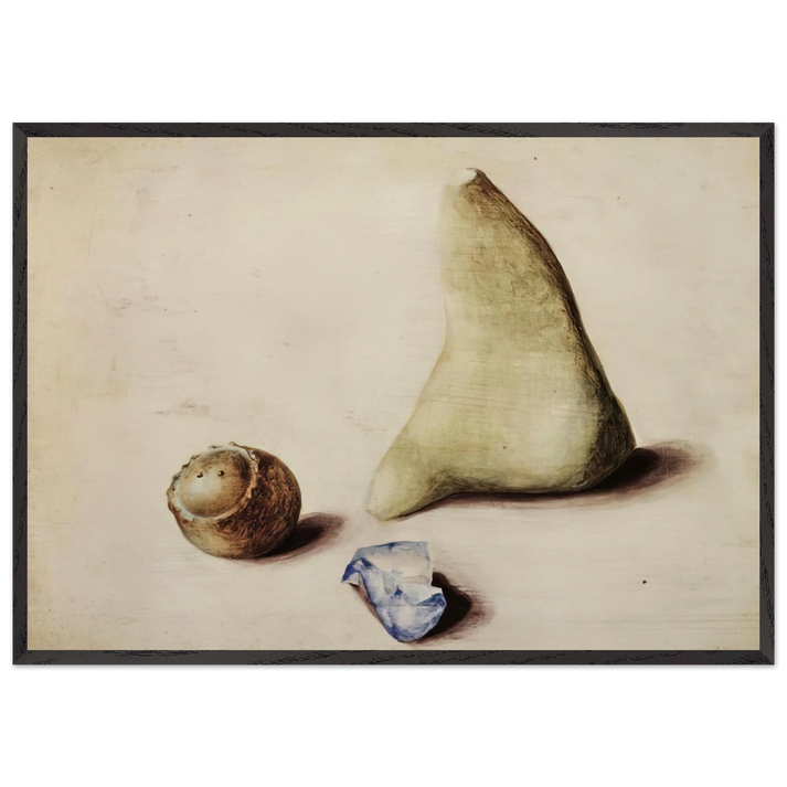 Pietra calcarea dalle Alpi Sveve Burgfelden un pezzo di vetro grezzo dallAdriatico Rimini galle da Gubbio Natale 38 - 1938 - Julius Bissier 70x100 cm / 28x40 inches Framed Art Print – Black Wooden Frame