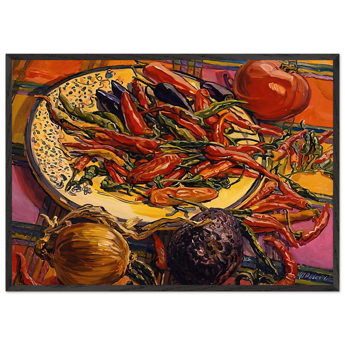 CHILI PEPPERS 2005 - Janet Fish 70x100 cm / 28x40 inches Framed Art Print – Black Wooden Frame