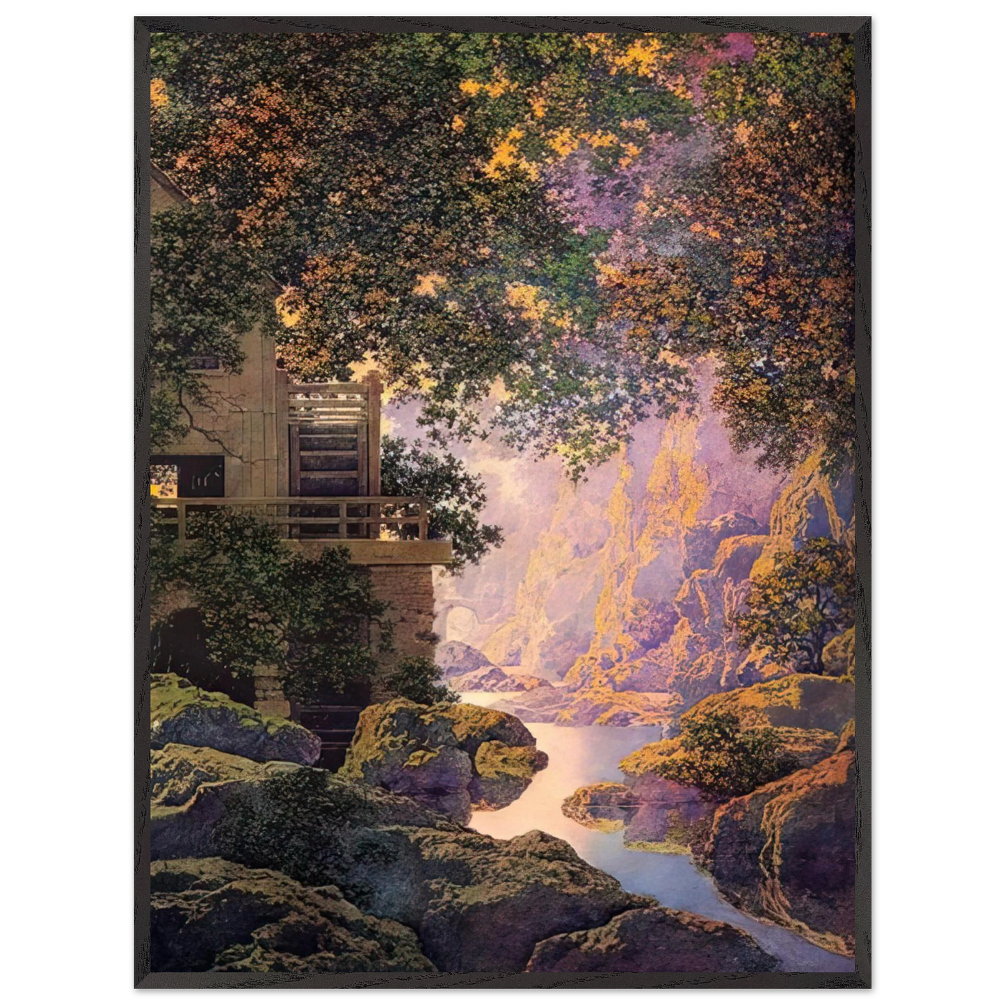 Maxfield Parrish - The Old Glen Mill Large Wall Art - 30x40 cm / 12x16 inches - Premium Wooden Framed Poster With Fine Art Paper-canvas - Wood frame