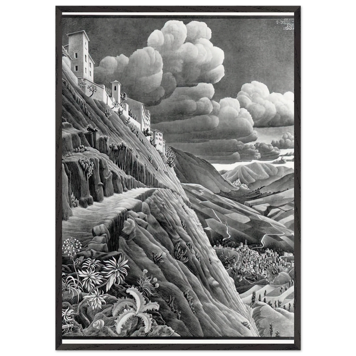 CASTROVALVA - MC Escher 70x100 cm / 28x40 inches Framed Art Print – Black Wooden Frame | Maurits Cornelis Escher Prints
