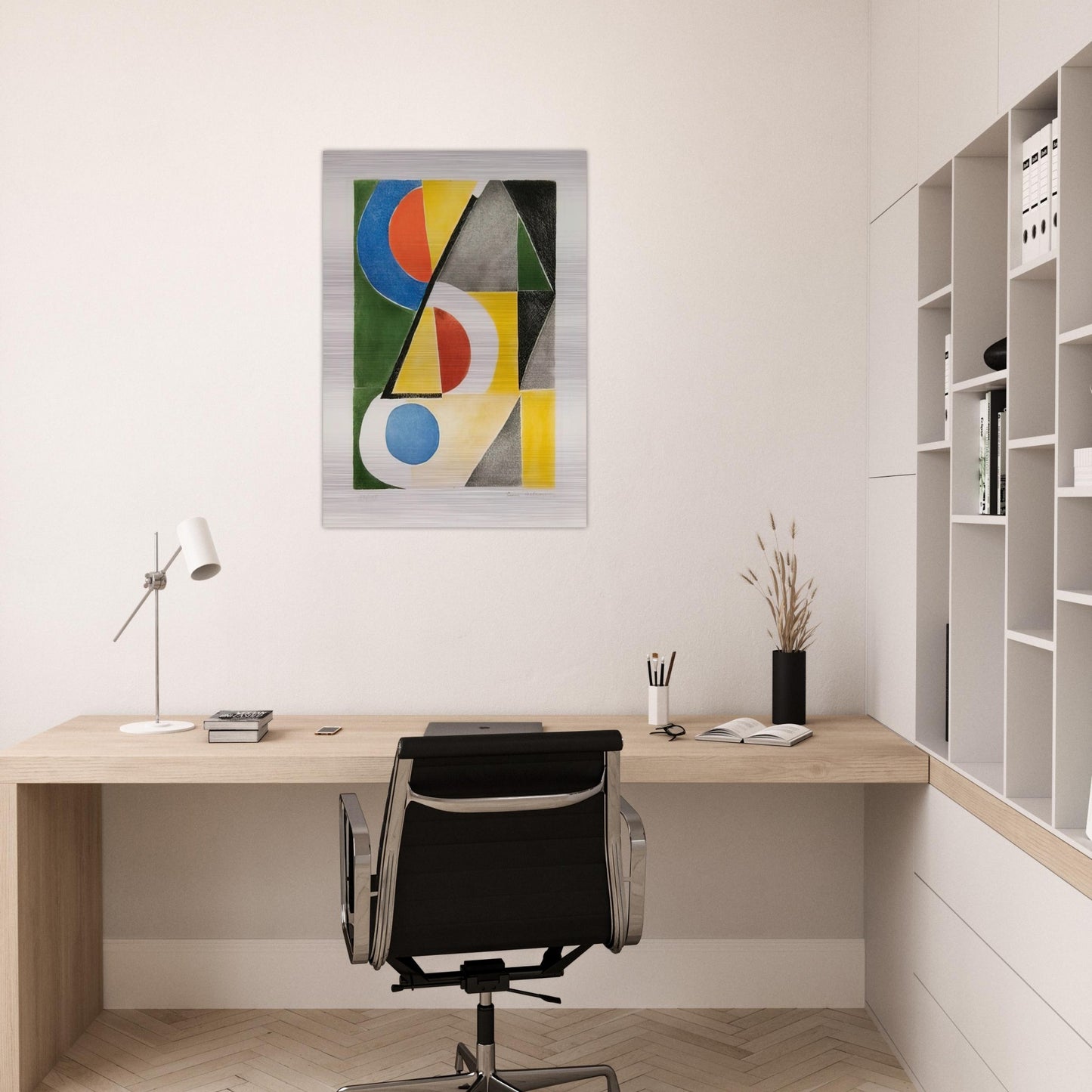 ABSTRACT COMPOSITION WITH TRIANGLES AND SEMICIRCLES - Sonia Delaunay Brushed Aluminum Print - 70x100 cm / 28x40 inches | Sonia Delaunay Aluminum Print | Sonia Delaunay Prints