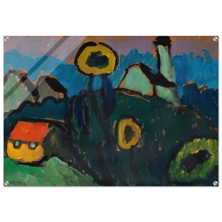 LANDSCHAFT MIT SONNENBLUMEN 1910 - Gabriele Munter Acrylic Print - 70x100 cm / 28x40″ inches | Gabriele Munter Wall Art | Gabriele Munter Prints