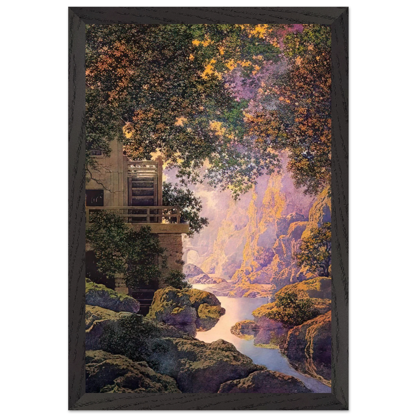 Maxfield Parrish - The Old Glen Mill Large Wall Art - 60x80 cm / 24x32 inches - Premium Wooden Framed Poster With Fine Art Paper-canvas - Black frame