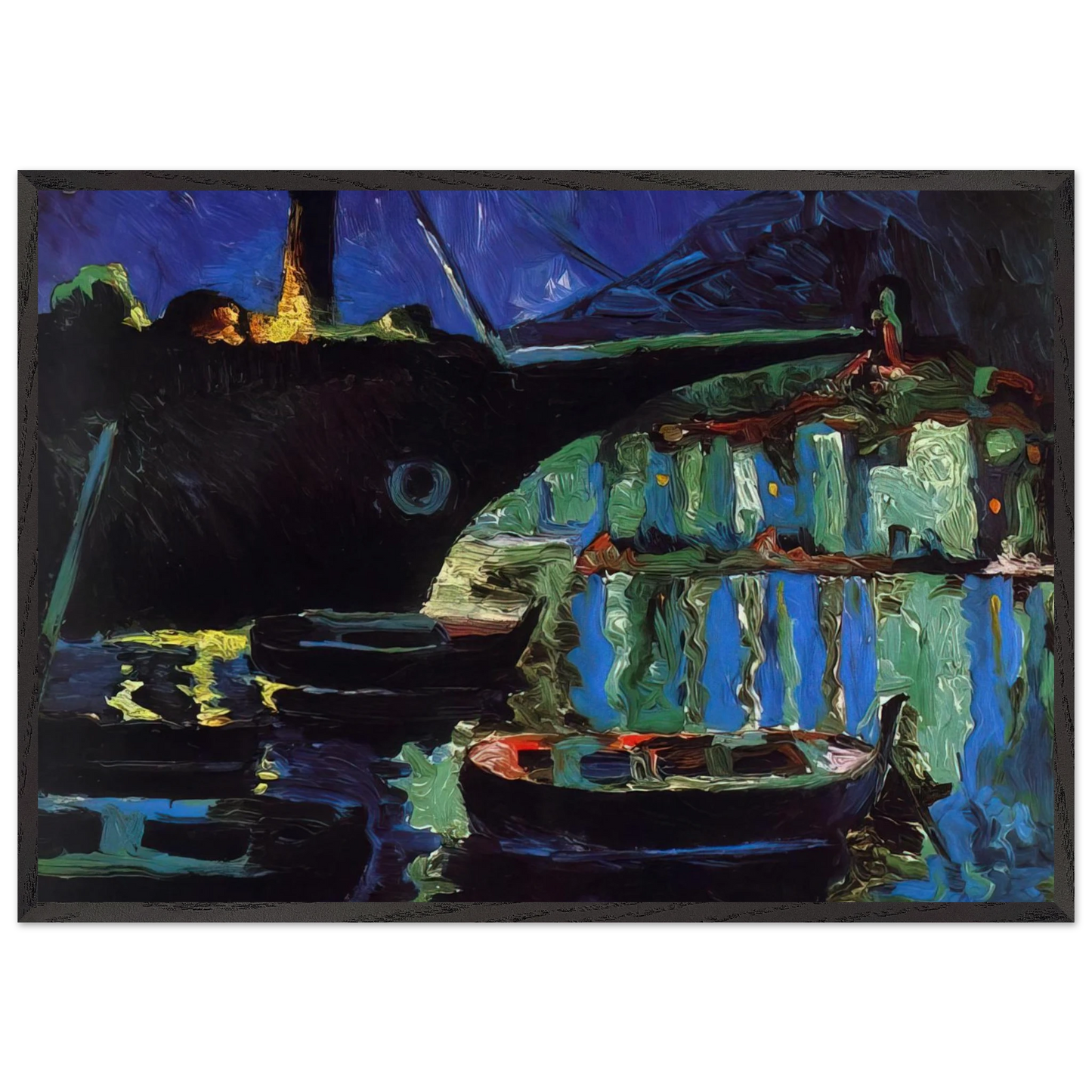 PORT OF CADAQUES NIGHT - Salvador Dali Framed Art Print – Black Wooden Frame - Default Title - -Framed Art Print