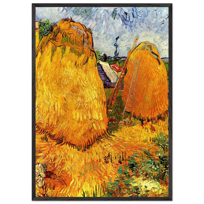 Haystacks in Provence - Vincent van Gogh 70x100 cm / 28x40 inches Framed Art Print – Black Wooden Frame