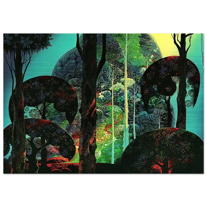 Fired by Sun - Eyvind Earle Brushed Aluminum Print - 70x100 cm / 28x40 inches | Eyvind Earle Aluminum Print | Eyvind Earle Prints