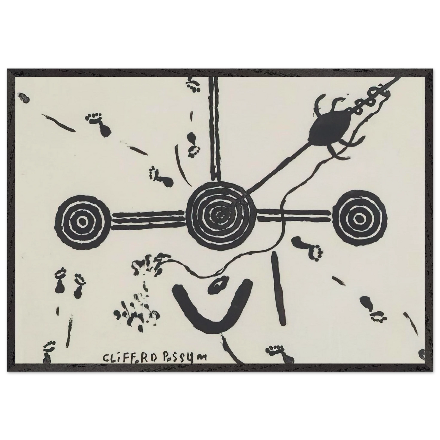 NGARLU LOVE STORY - 1994 - Clifford Possum Tjapaltjarri 70x100 cm / 28x40 inches Framed Art Print – Black Wooden Frame