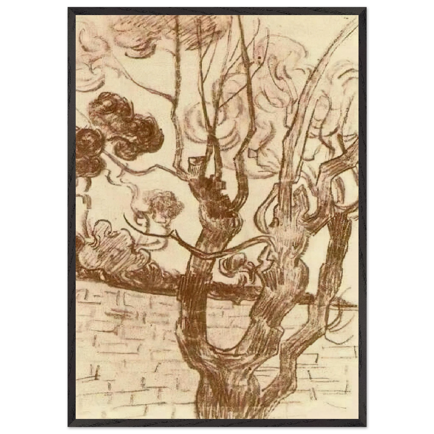 Treetop Seen against the Wall of the Asylum - Vincent van Gogh Framed Art Print – Black Wooden Frame - Default Title - -Framed Art Print