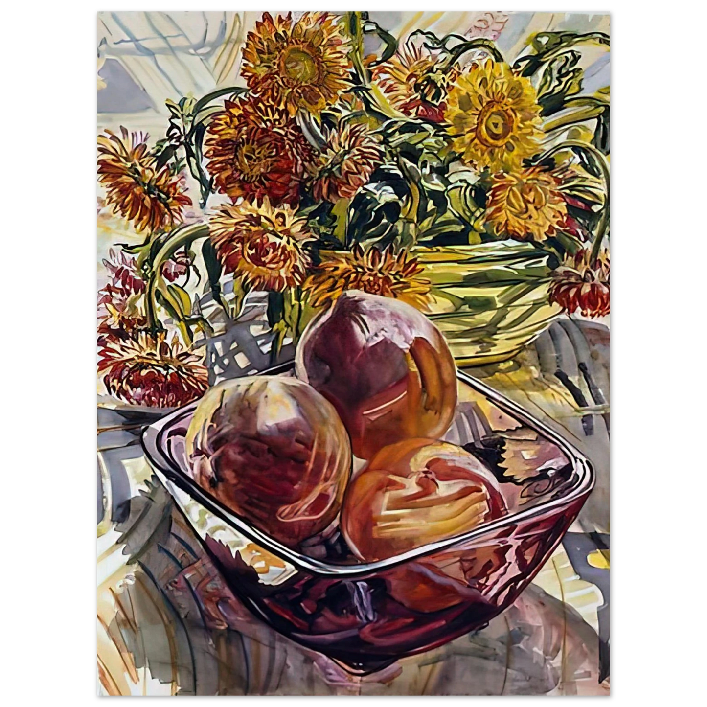 Janet Fish - PEACHES AND STRAWFLOWERS 1990 Fine Art Poster - Default Title