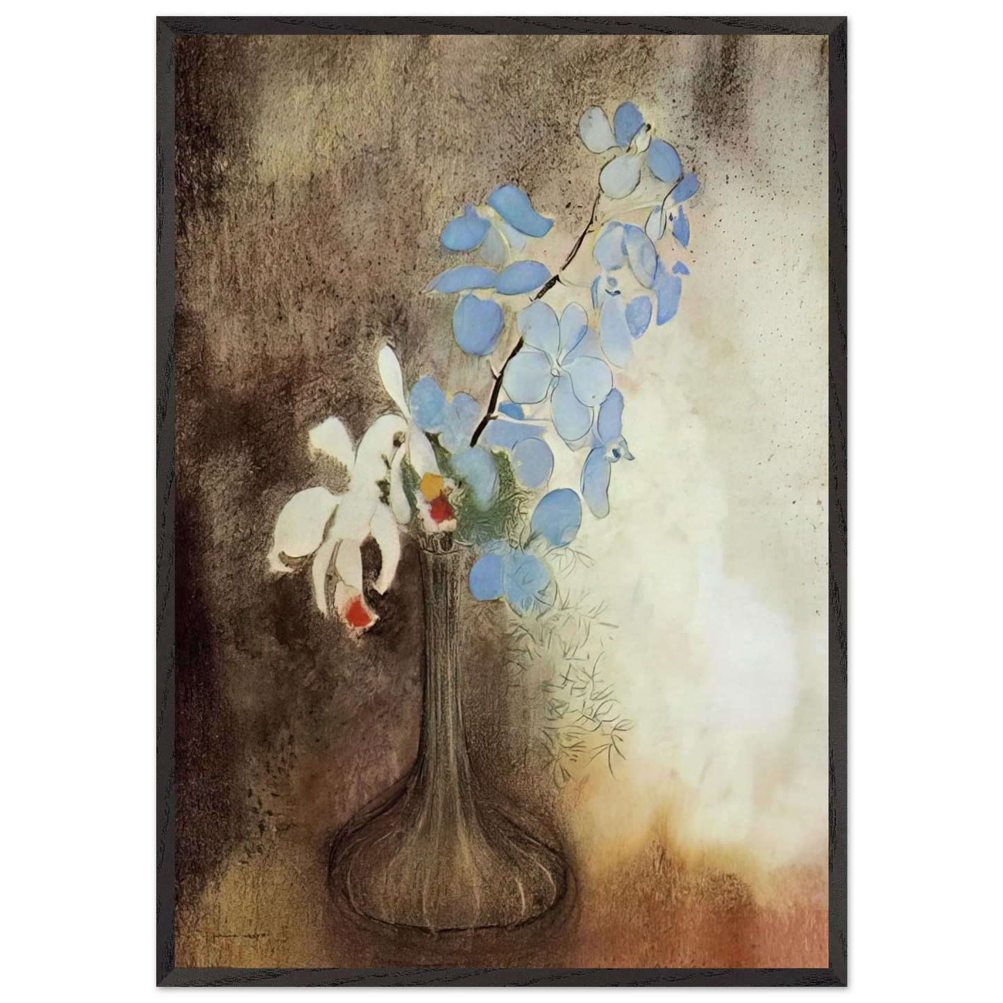 ORCHIDS - Odilon Redon 70x100 cm / 28x40 inches Framed Art Print – Black Wooden Frame