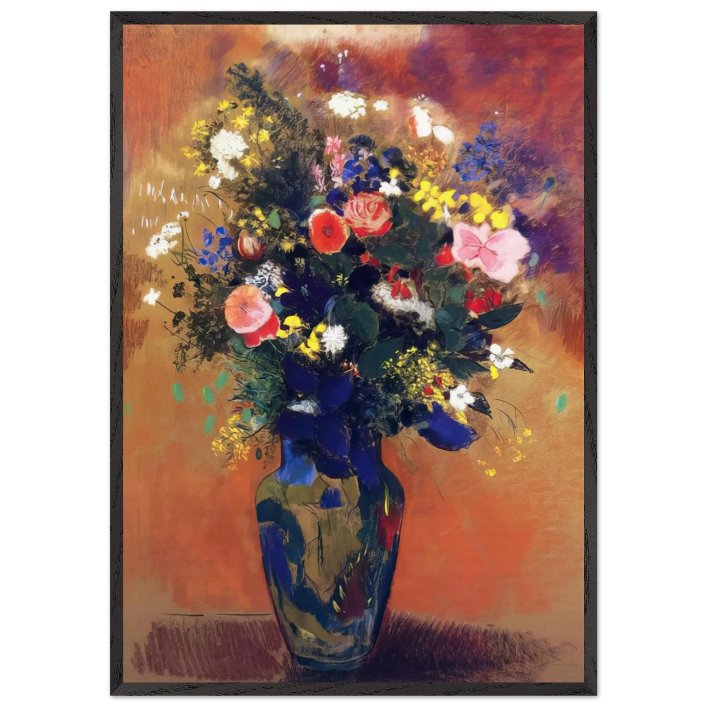 LARGE BOUQUET OF WILD FLOWERS - Odilon Redon 70x100 cm / 28x40 inches Framed Art Print – Black Wooden Frame