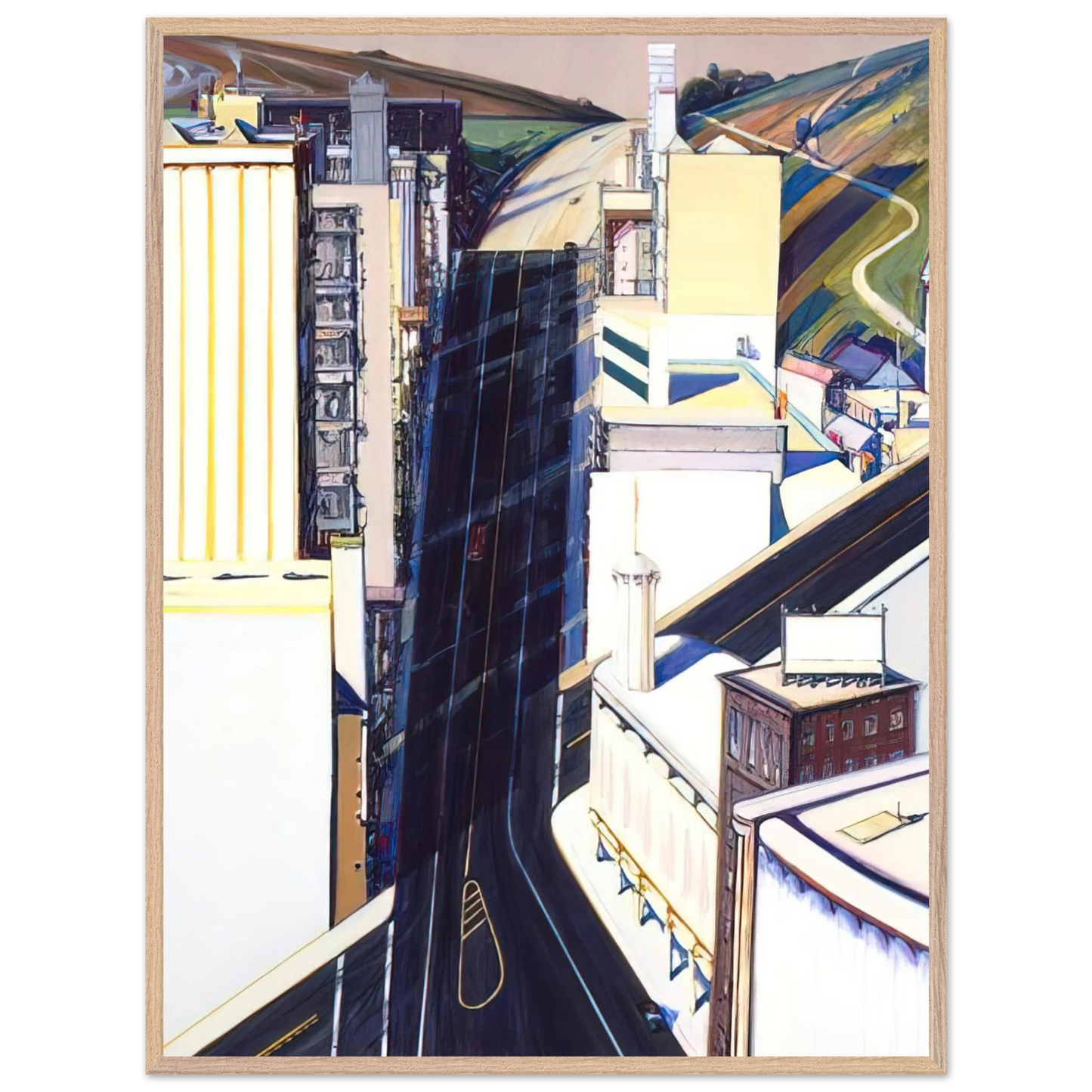 Wayne Thiebaud - Sunset Streets - 1985 Wall Art - 60x80 cm / 24x32 inches - Premium Wooden Framed Poster With Fine Art Paper - Wood frame