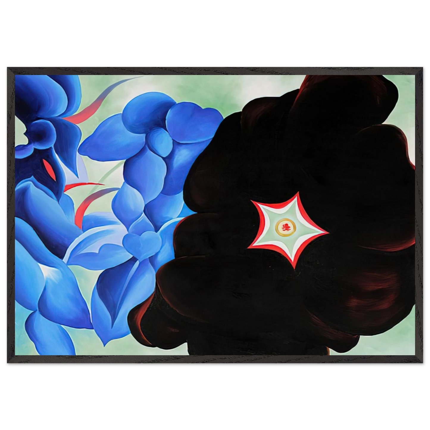 Black Hollyhock - Blue Larkspur - Georgia OKeeffe 70x100 cm / 28x40 inches Framed Art Print – Black Wooden Frame