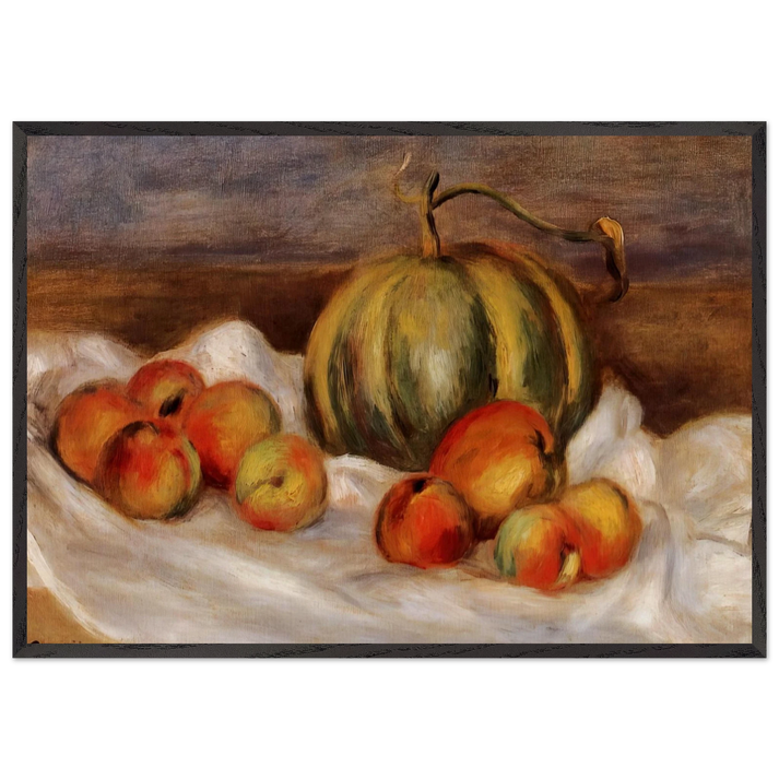 Still Life with Cantalope and Peaches - Pierre-Auguste Renoir 70x100 cm / 28x40 inches Framed Art Print – Black Wooden Frame
