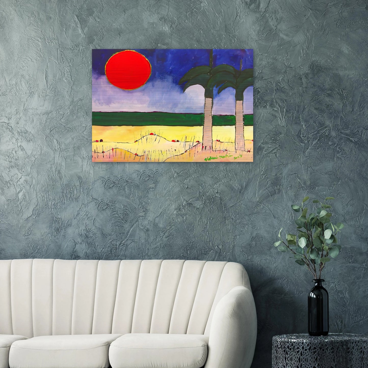 Marinha com Sol e Palmeiras - 2003 - Aldemir Martins Brushed Aluminum Print - 70x100 cm / 28x40 inches | Aldemir Martins Aluminum Print | Aldemir Martins Prints