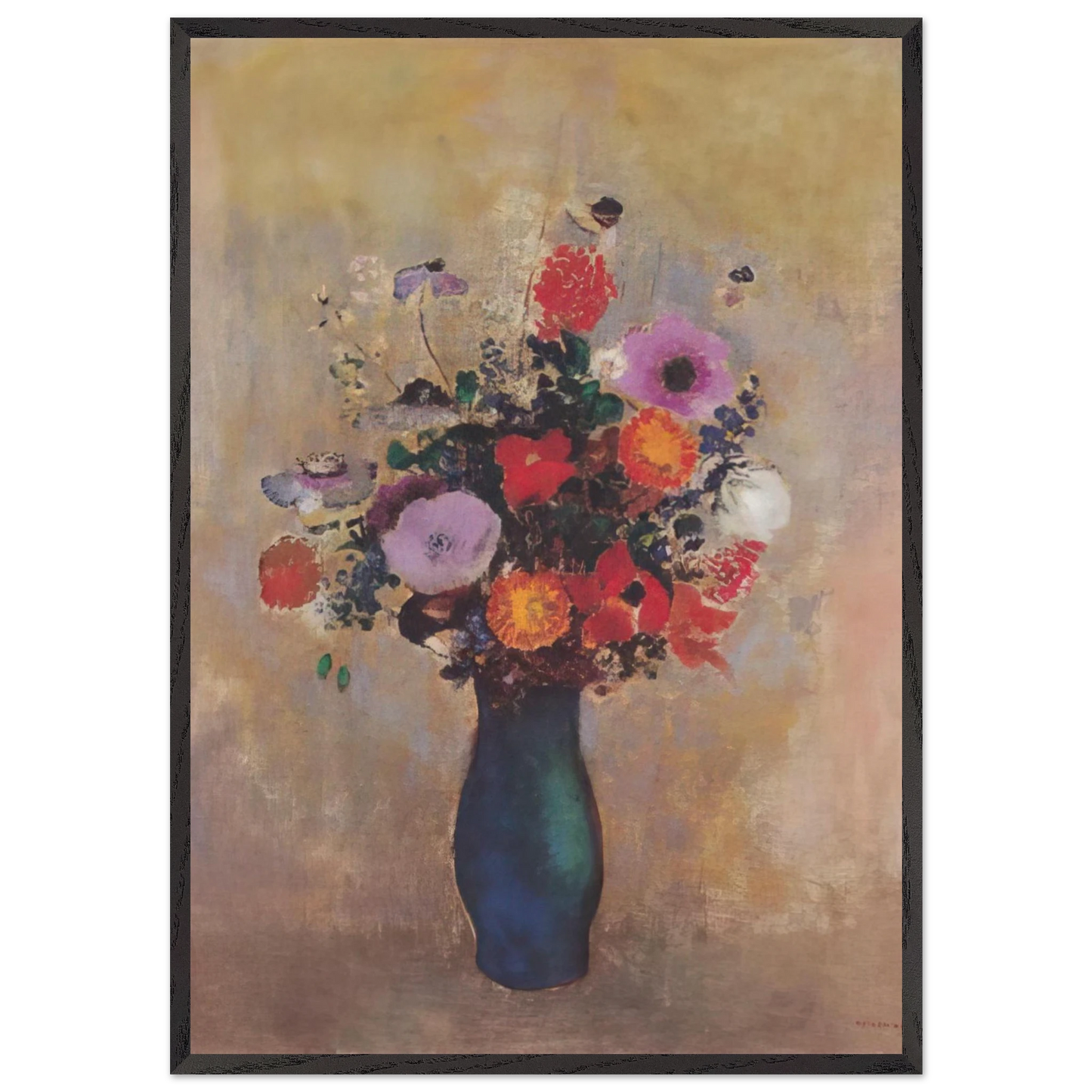 WILDFLOWERS - Odilon Redon 70x100 cm / 28x40 inches Framed Art Print – Black Wooden Frame